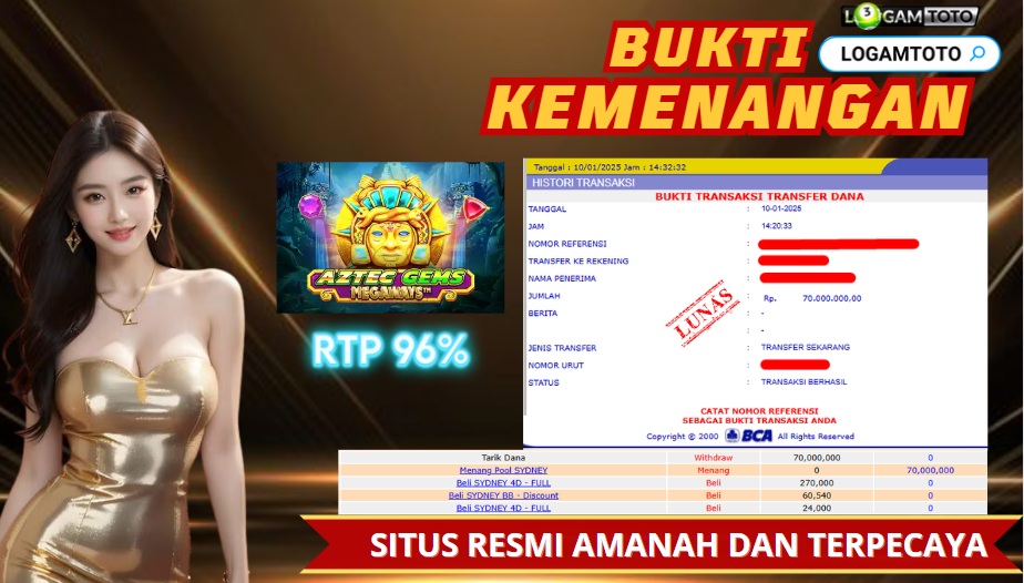 SELAMAT KEPADA MEMBER SETIA LOGAMTOTO BERHASIL JACKPOT DI PERMAINAN SLOT PRAGMATIC PLAY AZTEC GEMS MEGAWAYS